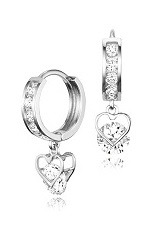 lovely silver cubic zirconia heart huggie hoop baby earrings
